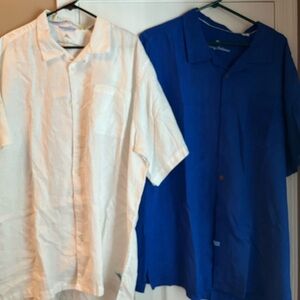 Tommy Bahama White and Royal Blue Casual Shirts Linen 3XL